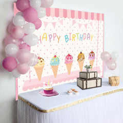 Lofaris Sweet Pink Icecream Shop Dots Happy Birthday Backdrop