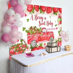 Lofaris Sweet Red Strawberry Truck Baby Shower Backdrop