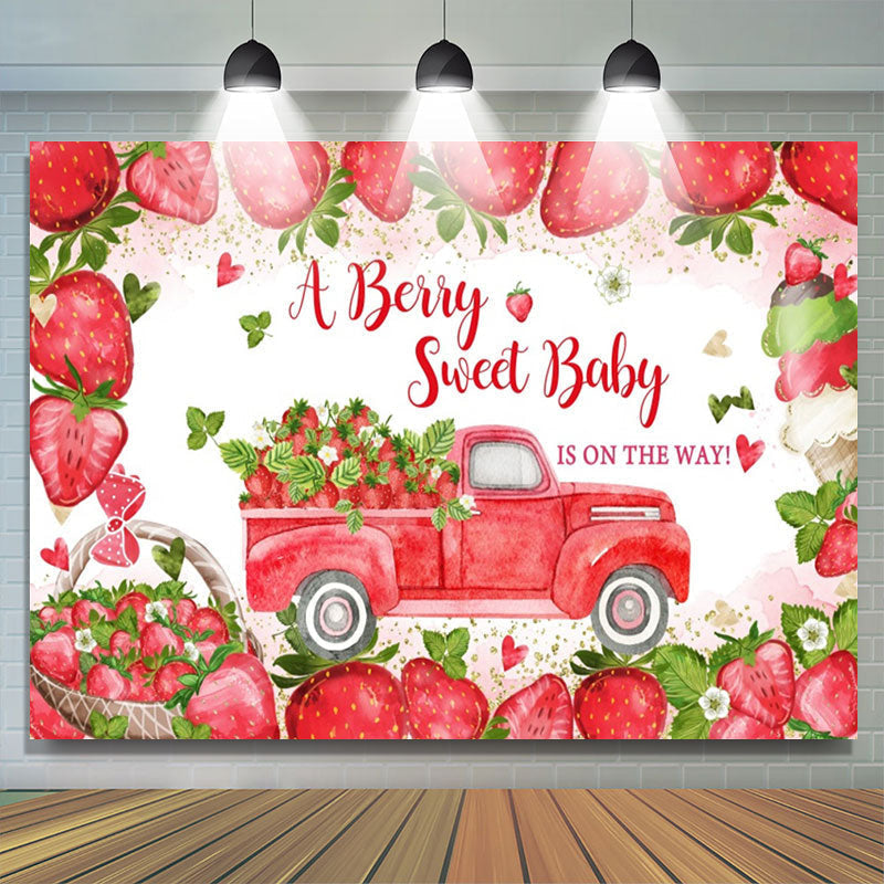 Lofaris Sweet Red Strawberry Truck Baby Shower Backdrop