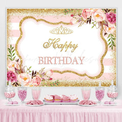 Lofaris Sweet Rose Glitter Gold Dots Happy Birthday Backdrop