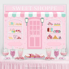 Lofaris Sweet Shoppe Baby Pink Candyland Happy Birthday Backdrop