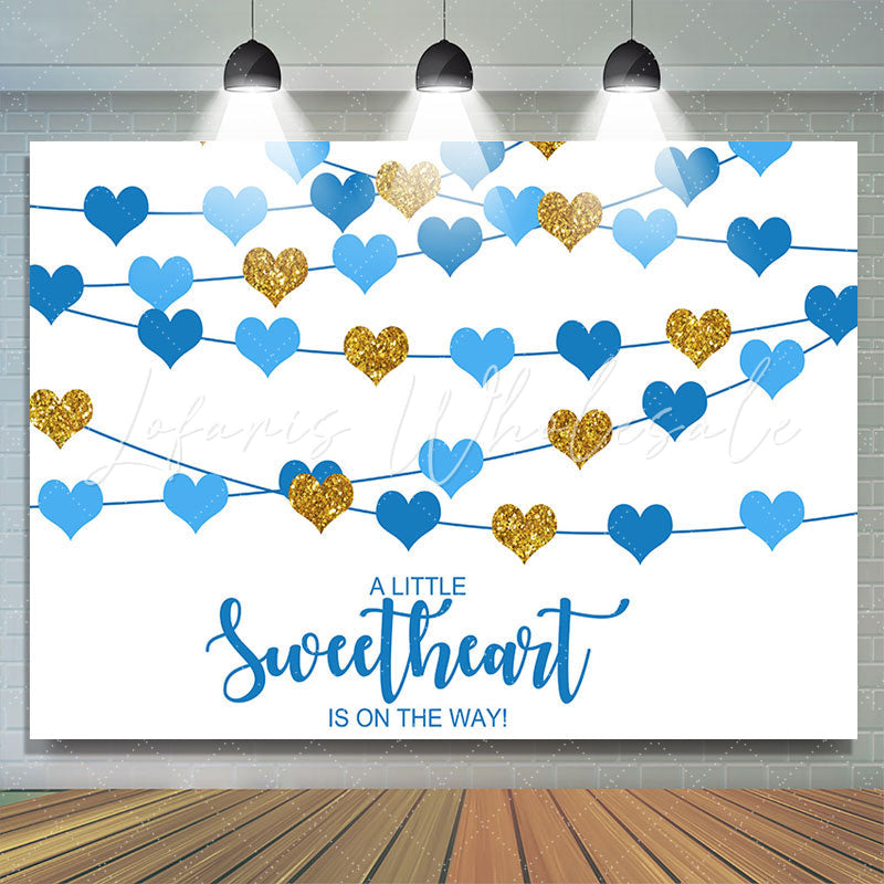 Lofaris Sweetheart Blue Hearts Boys Baby Shower Backdrop