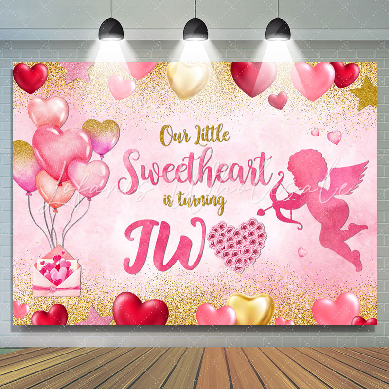 Lofaris Sweetheart Two Pink Balloon 2nd Birthday Backdrop