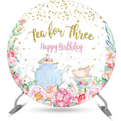 Lofaris Tea For Three Flower Round Girls Birthday Backdrop