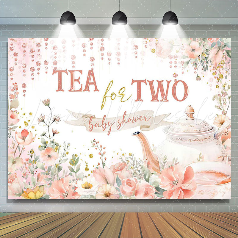 Lofaris Tea For Two Cup Pink Floral Baby Shower Backdrop