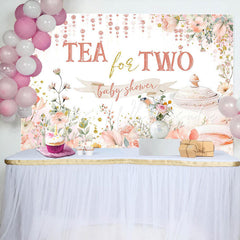 Lofaris Tea For Two Cup Pink Floral Baby Shower Backdrop