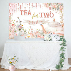 Lofaris Tea For Two Cup Pink Floral Baby Shower Backdrop