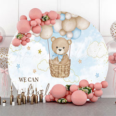 Lofaris Teddy Bear Blue Sky Cloud Round Baby Shower Backdrop