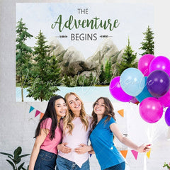 Lofaris The Adventure Begins Mountain Baby Shower Backdrop