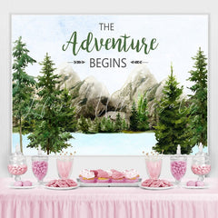 Lofaris The Adventure Begins Mountain Baby Shower Backdrop