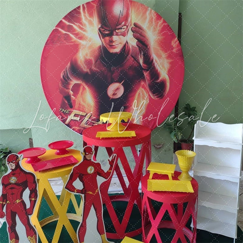 Lofaris The Flash Themed Round Happy Birthday Backdrop For Boy