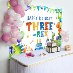 Lofaris Three Rex Cartoon Dinosaur Boy 3rd Birthday Backdrop