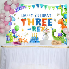 Lofaris Three Rex Cartoon Dinosaur Boy 3rd Birthday Backdrop