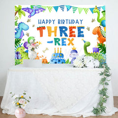 Lofaris Three Rex Cartoon Dinosaur Boy 3rd Birthday Backdrop