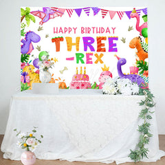 Lofaris Three Rex Cute Dinosaur Girl 3rd Birthday Backdrop