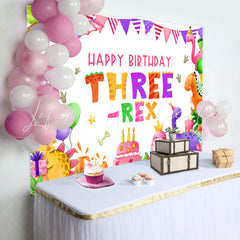 Lofaris Three Rex Cute Dinosaur Girl 3rd Birthday Backdrop