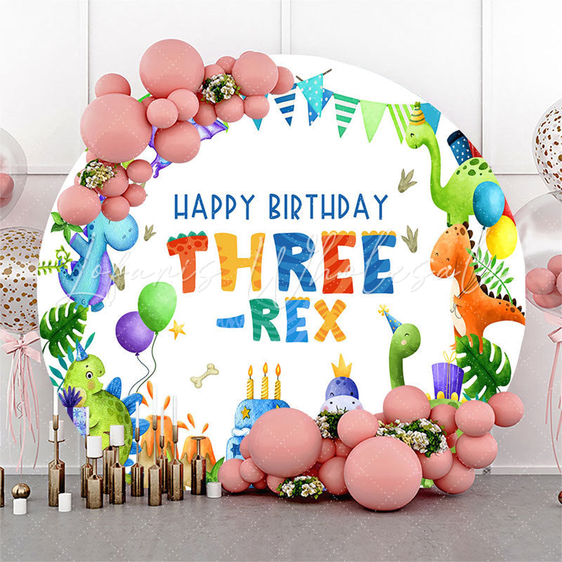 Lofaris Three Rex Cute Dinosaurs Round Birthday Backdrop