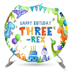 Lofaris Three Rex Cute Dinosaurs Round Birthday Backdrop