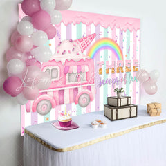 Lofaris Three Scoops Of Fun Ice Cream 3rd Birthday Backdrop