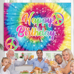 Lofaris Tie-Dye 60s Hippie Theme Happy Birthday Backdrop