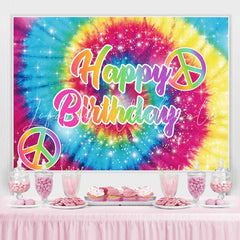 Lofaris Tie-Dye 60s Hippie Theme Happy Birthday Backdrop