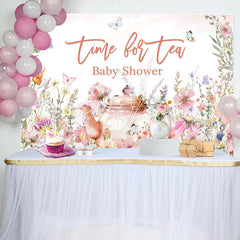 Lofaris Time For Tea Butterfly Floral Baby Shower Backdrop