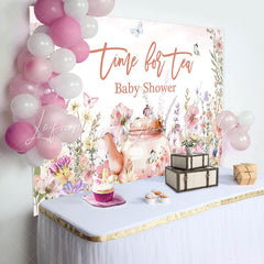 Lofaris Time For Tea Butterfly Floral Baby Shower Backdrop