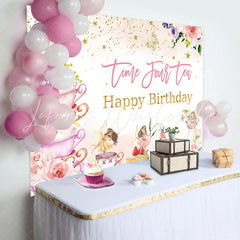 Lofaris Time Four Tea Cups Fairy Floral Birthday Backdrop