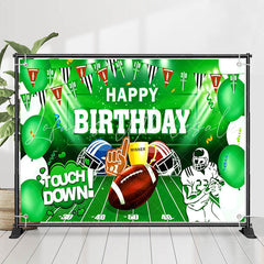 Lofaris Touch Down Green Football Field Birthday Backdrop