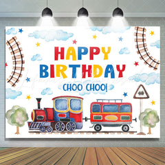 Lofaris Train Path Cloud Fresh White Happy Birthday Backdrop