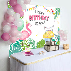 Lofaris Tropical Green Monstera Flamingo Birthday Backdrop