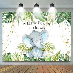 Lofaris Tropical Plants Baby Elephant Bule Shower Backdrop