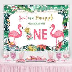 Lofaris Tropical Plants Flamingos Happy 1st Birthday Backdrop