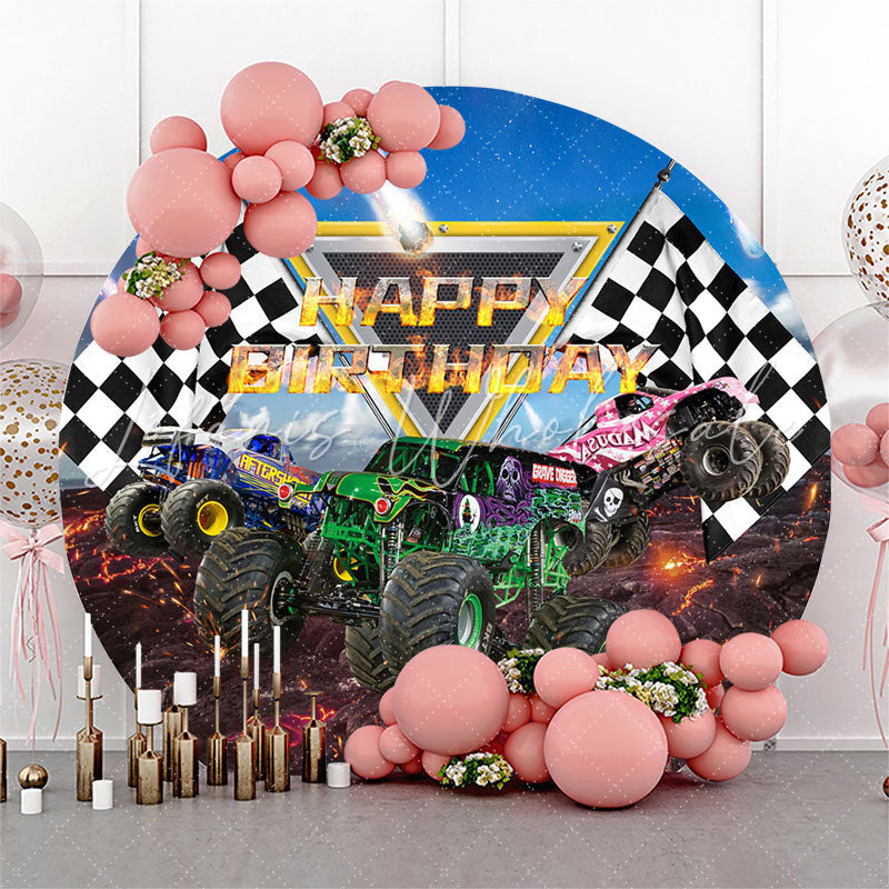 Lofaris Truck Game Spark Happy Birthday Round Backdrop