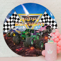 Lofaris Truck Game Spark Happy Birthday Round Backdrop