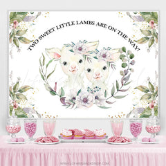 Lofaris Two Sweet Lambs Floral Boho Baby Shower Backdrop