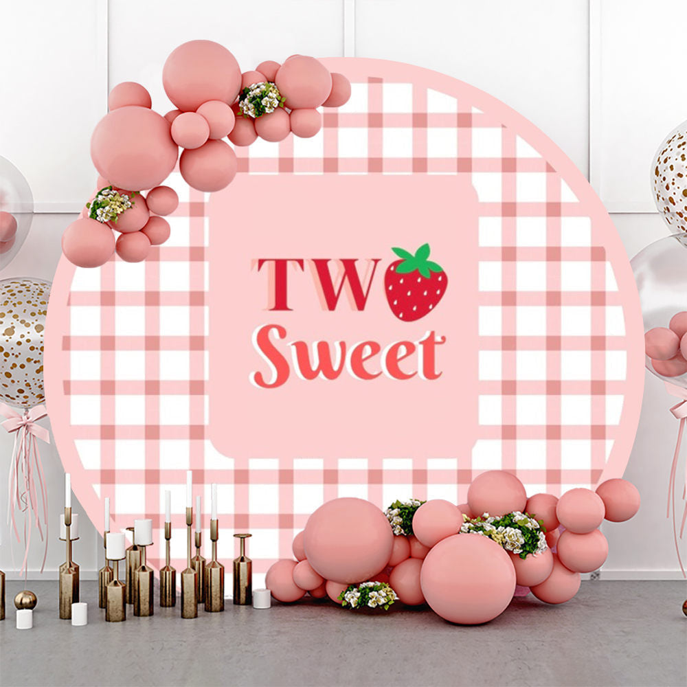 Lofaris Two Sweet Pink Grid Round Birthday Backdrop For Girl