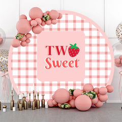 Lofaris Two Sweet Pink Grid Round Birthday Backdrop For Girl