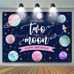 Lofaris Two The Moon Pink Green Planet 2nd Birthday Backdrop