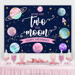 Lofaris Two The Moon Pink Green Planet 2nd Birthday Backdrop