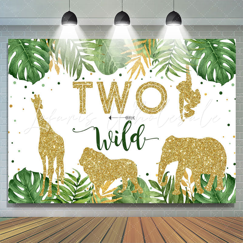 Lofaris Two Wild Green Palm Leaves Golden 2Rd Birthday Backdrop