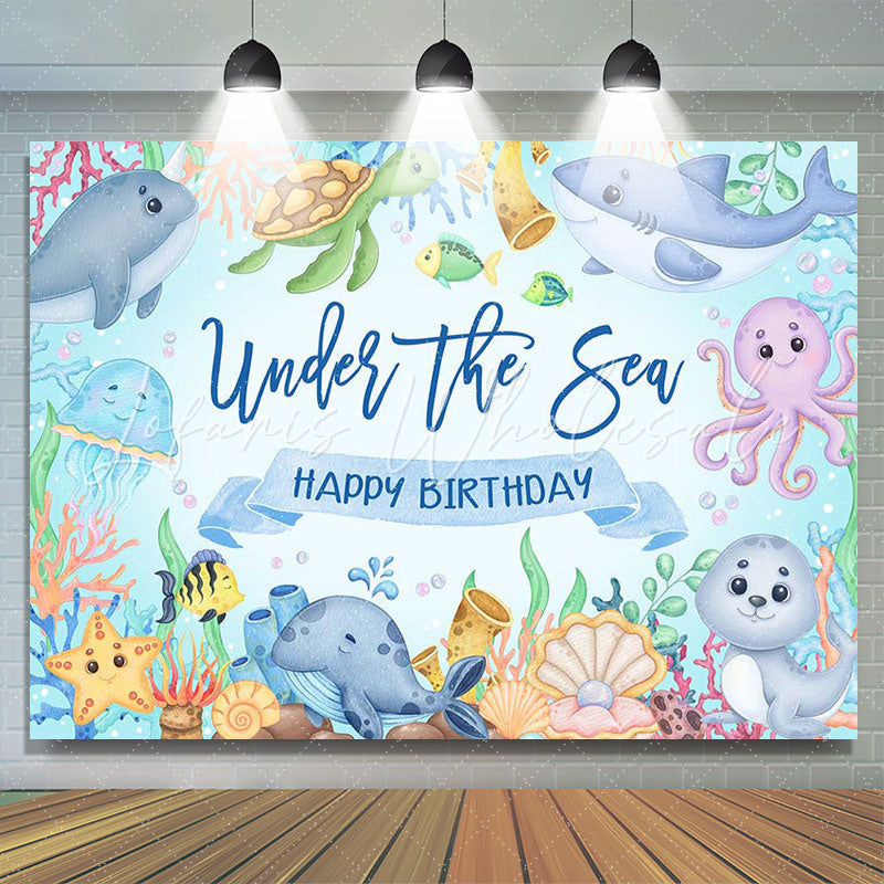 Lofaris Undersea Marine Life Happy Birthday Backdrop For Boy