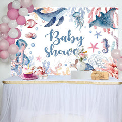 Lofaris Undersea Whale Octopus Coral Baby Shower Backdrop