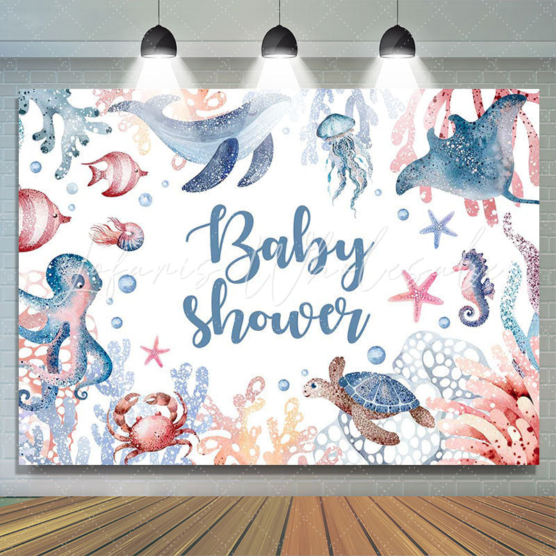 Lofaris Undersea Whale Octopus Coral Baby Shower Backdrop