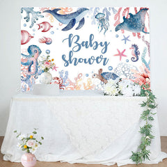 Lofaris Undersea Whale Octopus Coral Baby Shower Backdrop