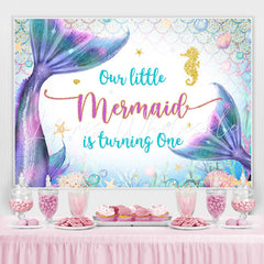 Lofaris Undersea World Mermaid Sea Horse 1st Birthday Backdrop