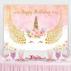 Lofaris Unicorn Flower Pink Happy Birthday Backdrop For Girl