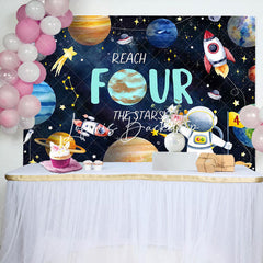 Lofaris Universe Astronaut Planet Stars 4th Birthday Backdrop