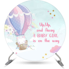 Lofaris Up And Away Balloon Cat Round Baby Shower Backdrop