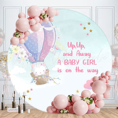 Lofaris Up And Away Balloon Cat Round Baby Shower Backdrop